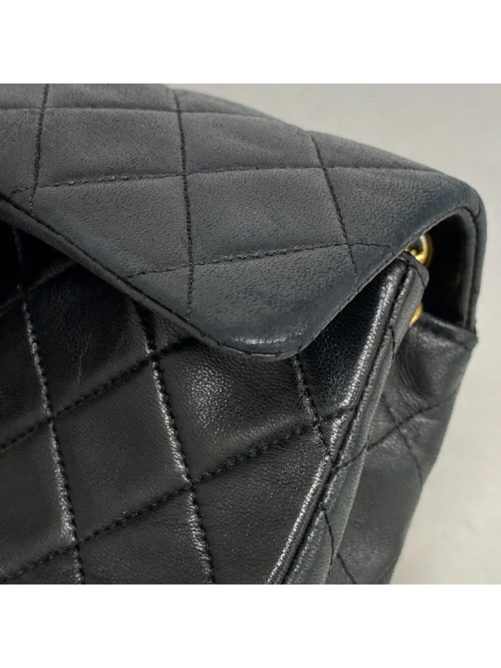 Chanel Shoulder Bag Quilted Lambskin Black Gold